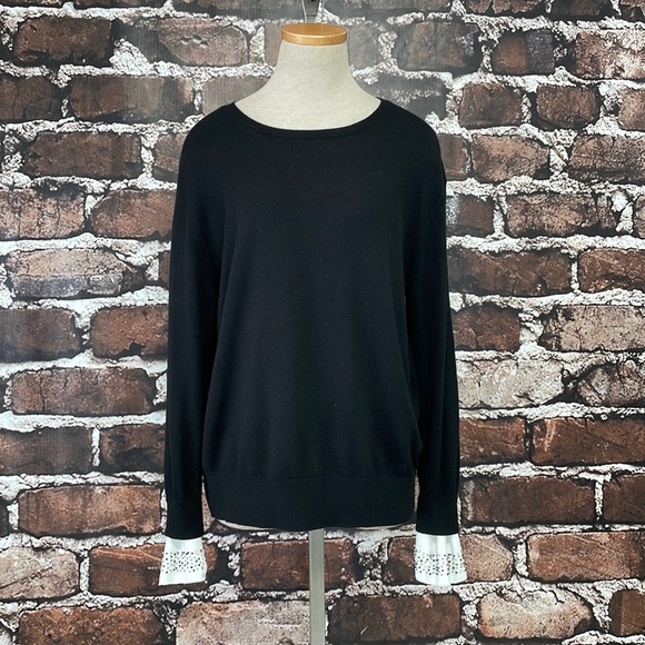 Nordstrom Sweater Wool Beaded Black White Size Medium M - Picture 4 of 14